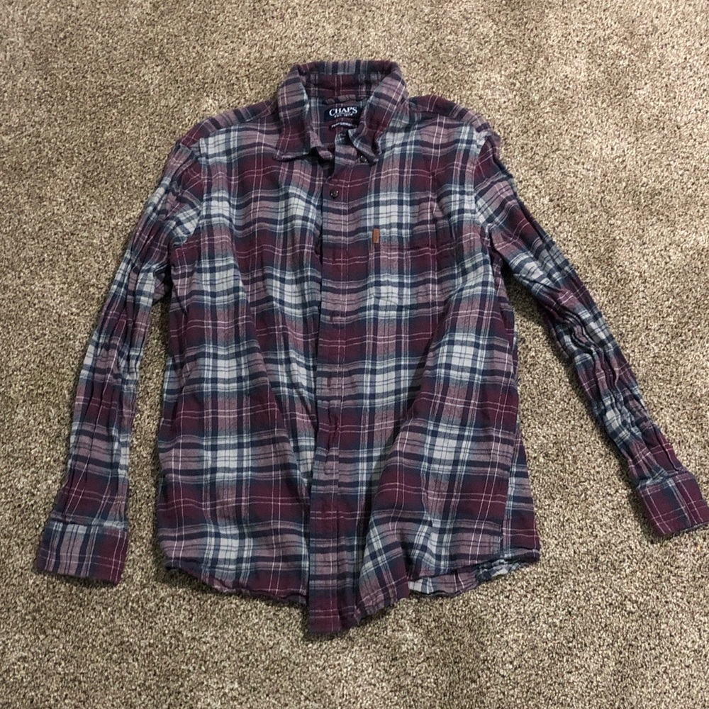 Chaps Men's Plaid Shirt - Purple and White